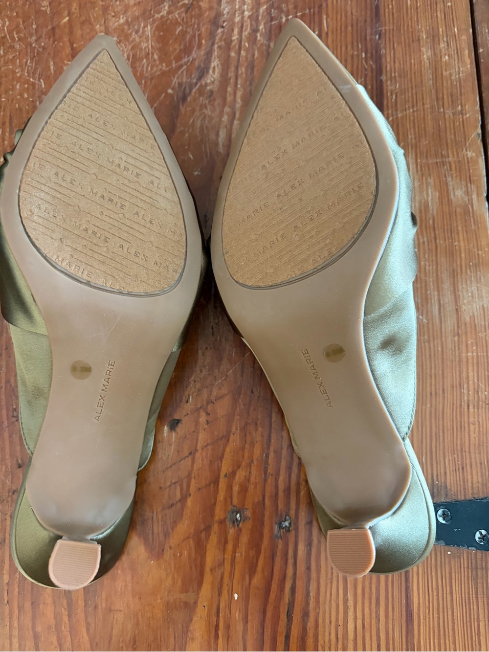 Alex Marie Olive Satin Pointed Knot Mules - Picture 7 of 8